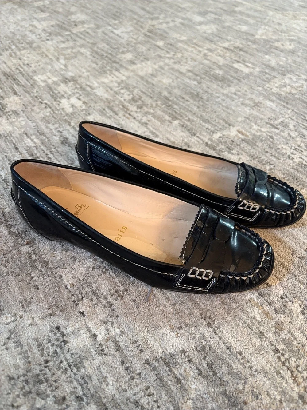 Christian Louboutin Black Patent Leather Penny Loafers - women’s size 36.5